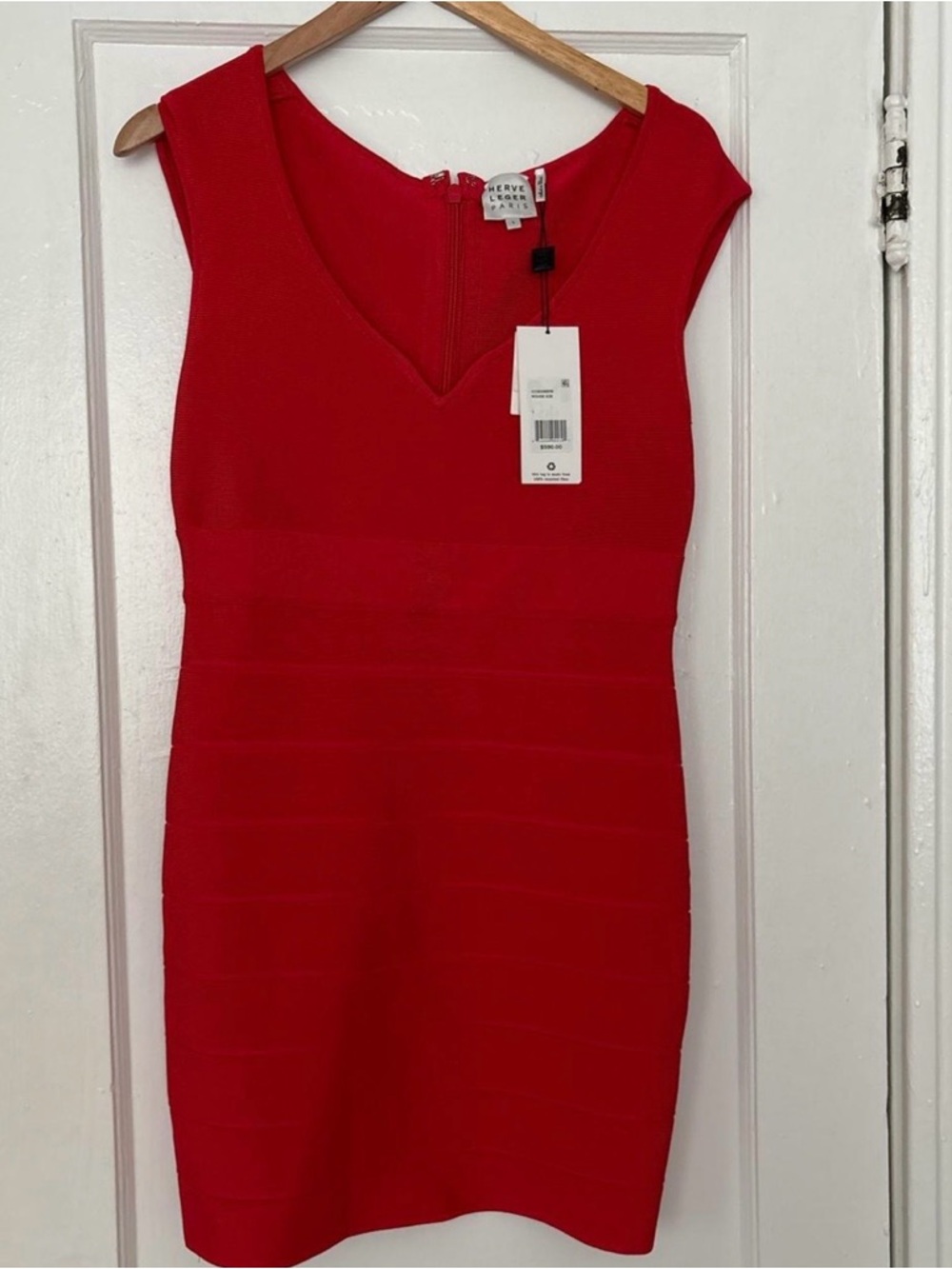 Herve Leger Red Cap-Sleeve Bandage Mini Dress